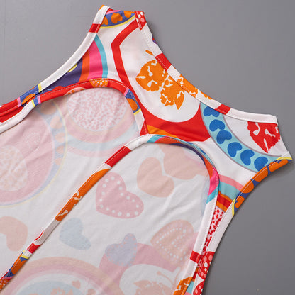 Eleganter, rückenfreier, ärmelloser bedruckter Strampler