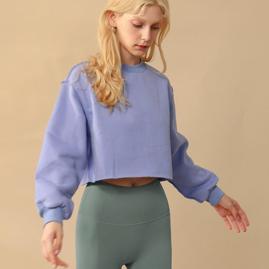 Fleece Lined Long Sleeve Short Cropped Sweatshirt