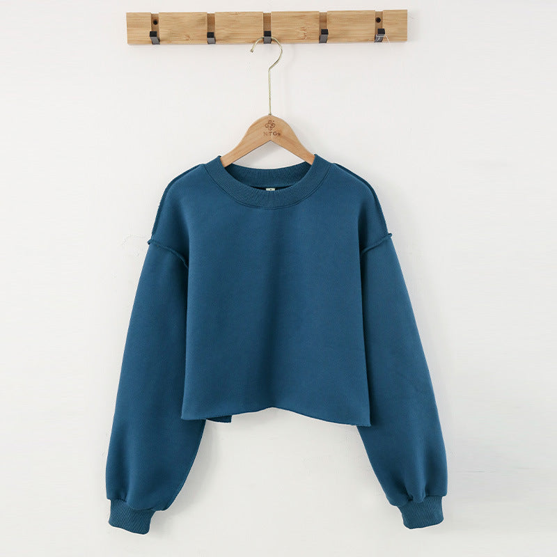 Fleece Lined Long Sleeve Short Cropped Sweatshirt