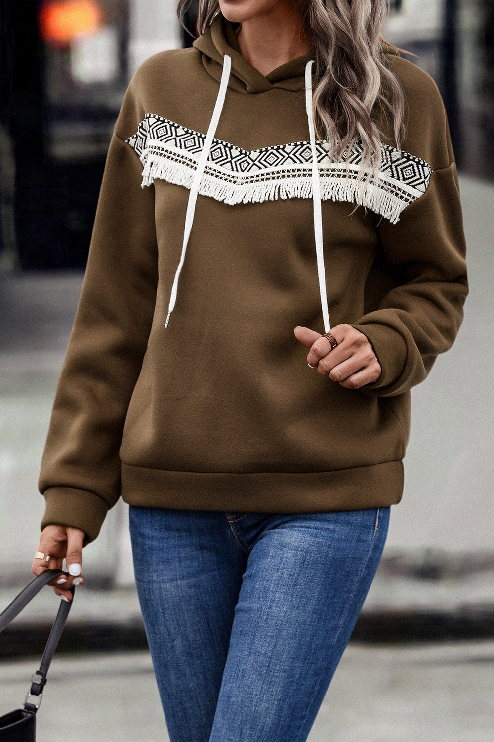 Loose Fit Lace Casual Pullover Hoodie