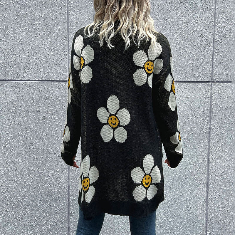 Long Sleeve Floral Printed Sweater Cardigan