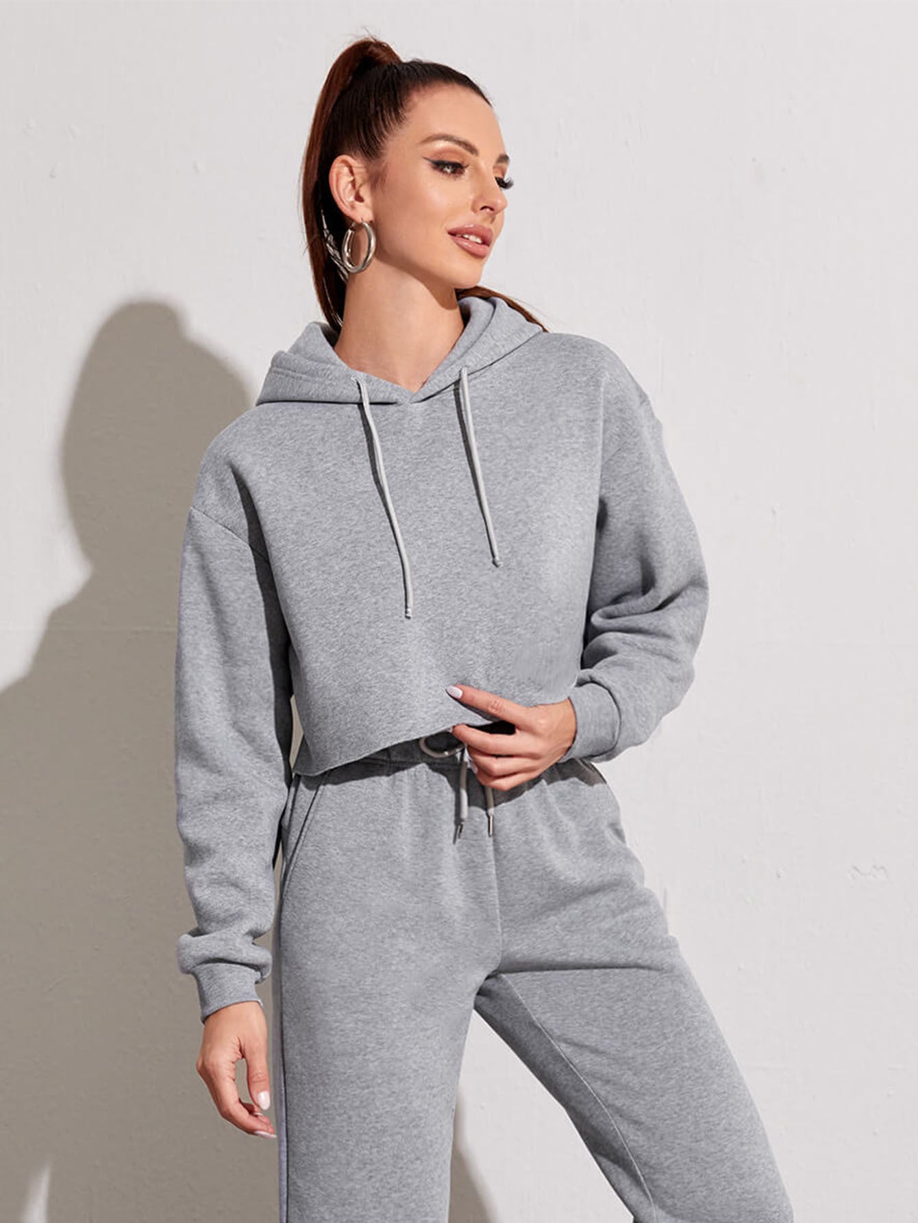 Fleece Short Crop Pullover Hoodie