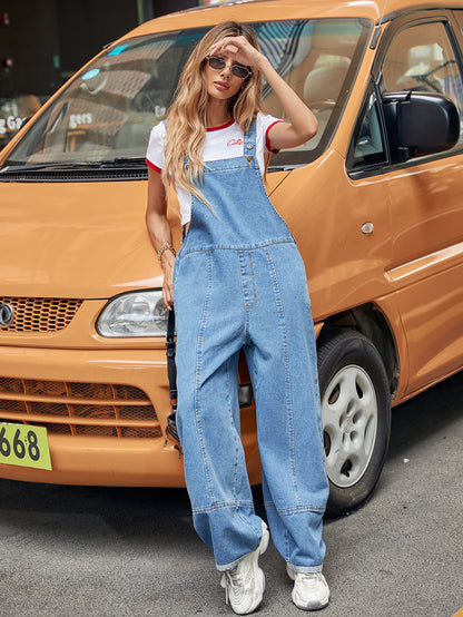 Casual Straight Denim Strap Jumpsuit