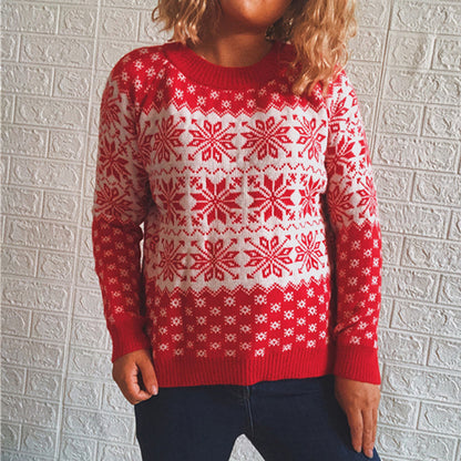 Weihnachtlich lässiger Schneeflocken-Strickpullover