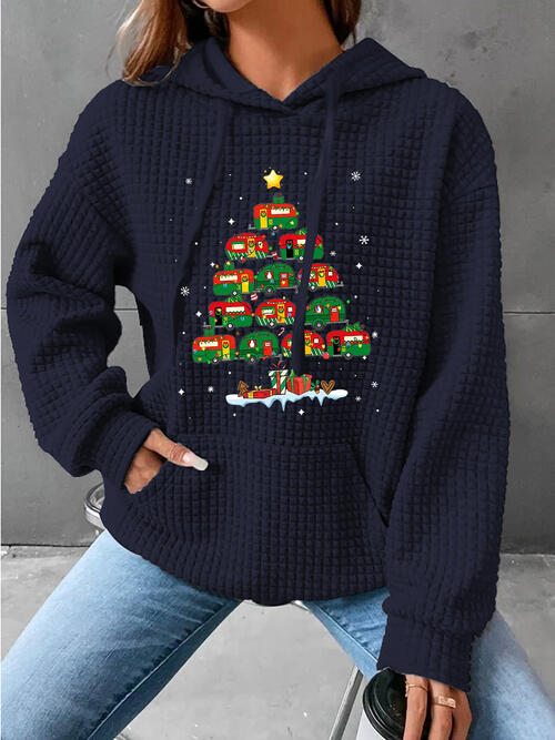 Christmas Tree Knit Drawstring Hoodie with Pocket