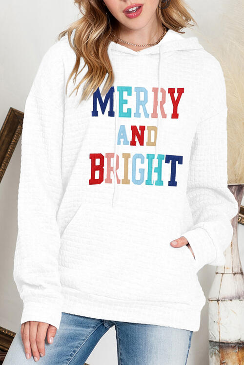 Merry And Bright Waffle Knit Drawstring Hoodie