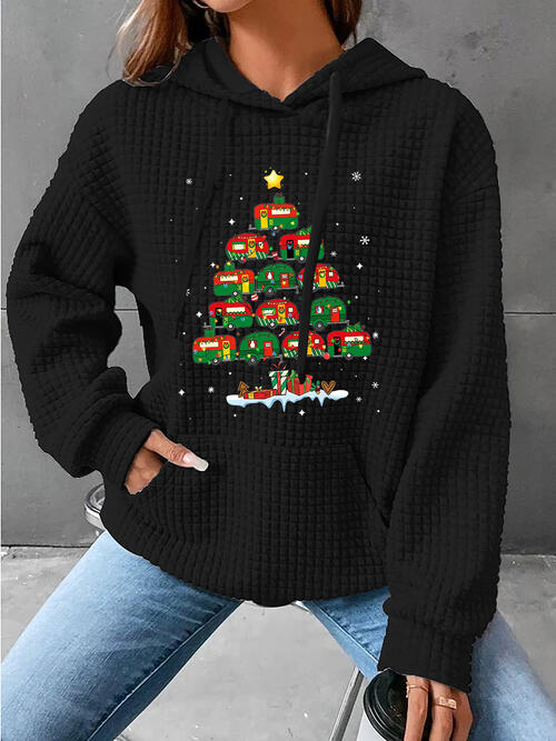 Christmas Tree Knit Drawstring Hoodie with Pocket