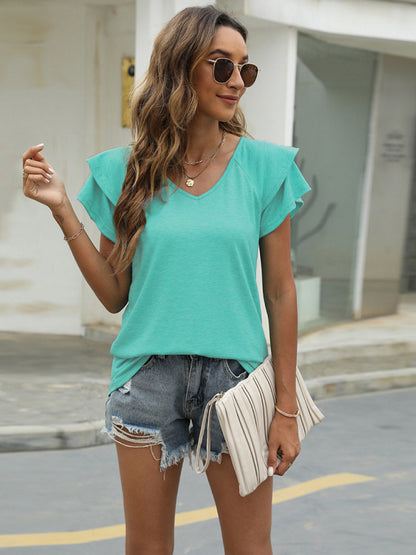 Casual Double Layer Ruffled Short Sleeve Loose T Shirt