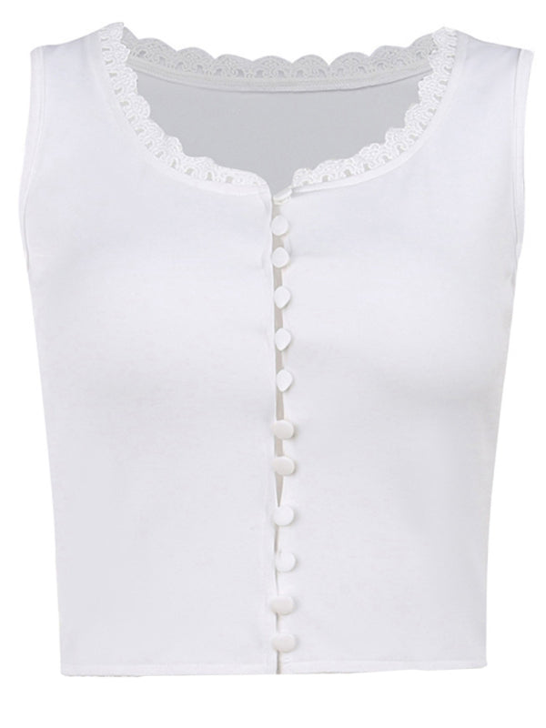 Elegantes Trägershirt aus Sling-Spitze mit festem Knopf