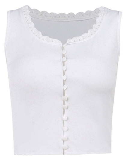 Elegant Sling Lace Solid Button Vest Top
