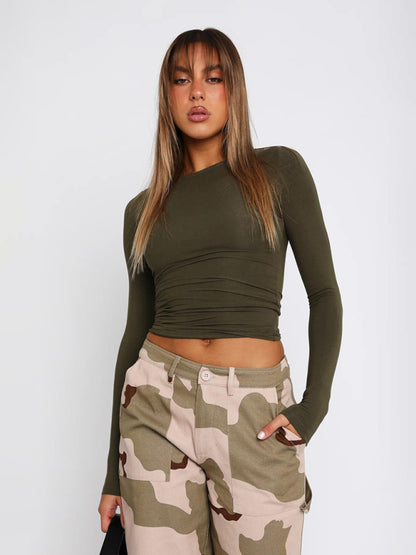 Solid Color Slim Fit Pullover T Shirt