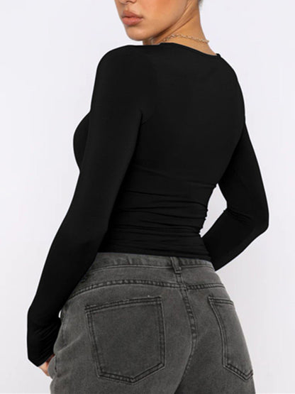 Solid Color Slim Fit Pullover T Shirt